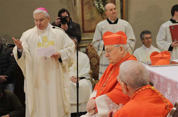 Il vescovo Francesco Beschi, il cardinale Angelo Sodano e di spalle il cardinale Loris Capovilla