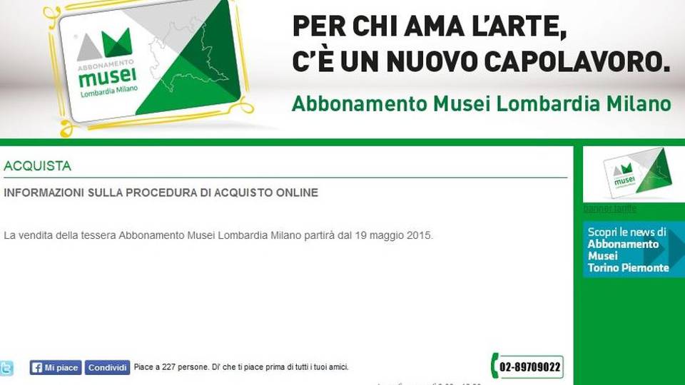 Card per i musei lombardi in vendita Da oggi... ma non funziona Card per i musei lombardi in vendita Da oggi... ma non funziona