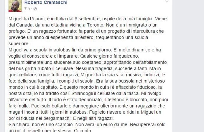 Il post di Roberto Cremaschi Il post di Roberto Cremaschi