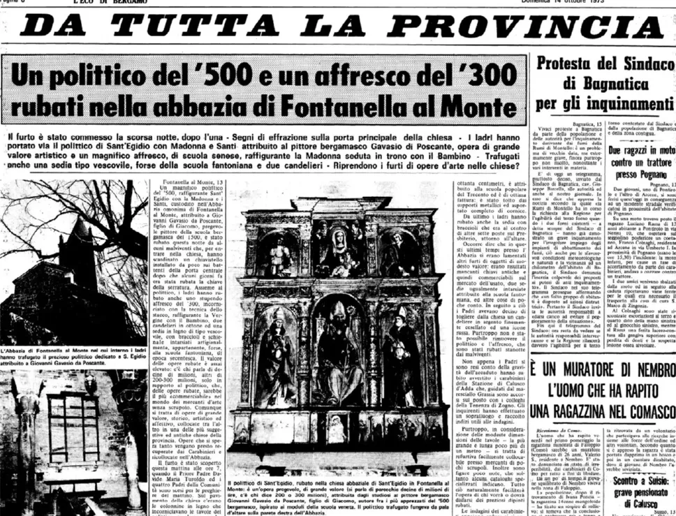 La pagina de L’Eco del 1973 con la notizia del furto