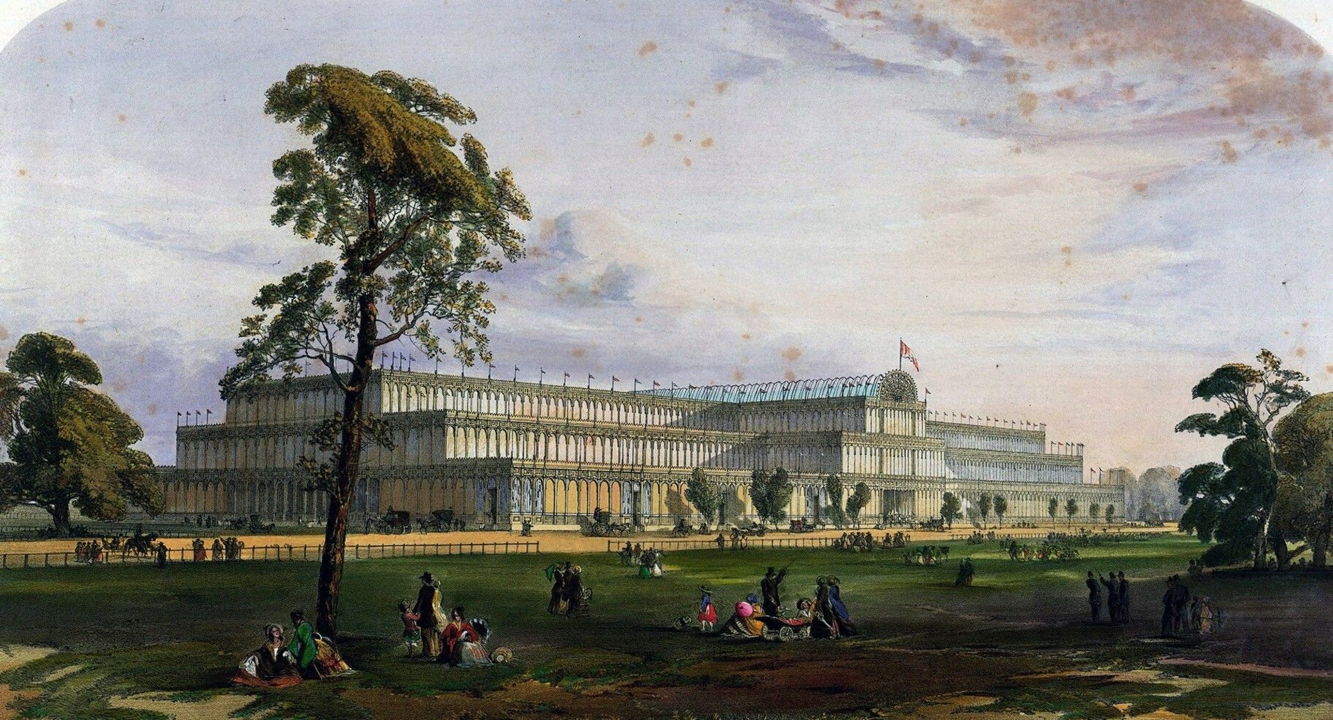Il Crystal Palace visto da nord-est durante la Grande Esposizione del 1851