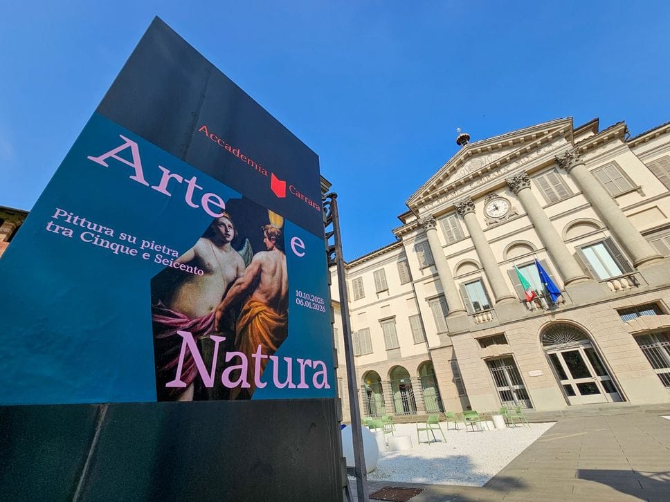 Il manifesto della mostra Arte e Natura fuori dall’Accademia Carrara