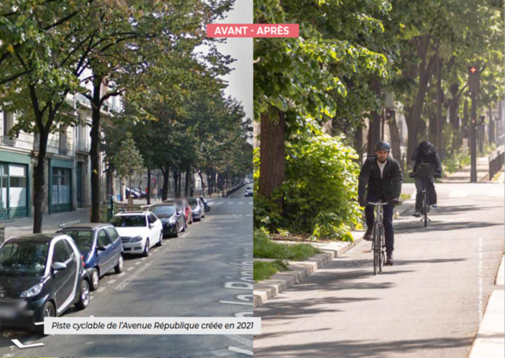 Viale della Repubblica, Parigi, confronto tra pre e post realizzazione della pista ciclabile