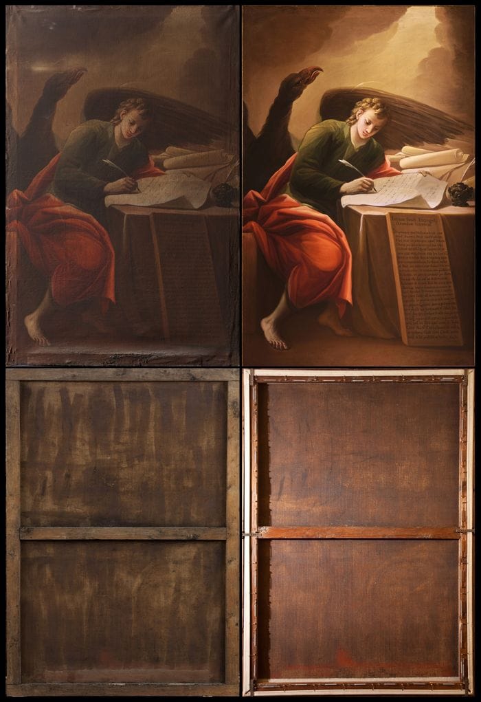 Il confronto sul San Giovanni evangelista  scrivente, olio su tela, opera del Cifrondi del 1701