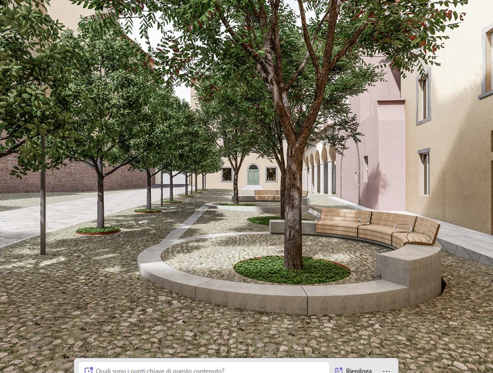 Un rendering del progetto della nuova piazza Angelini in Città Alta