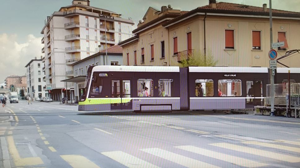 Un rendering dell’attraversamento della linea T2 in corrispondenza con via Corridoni in città