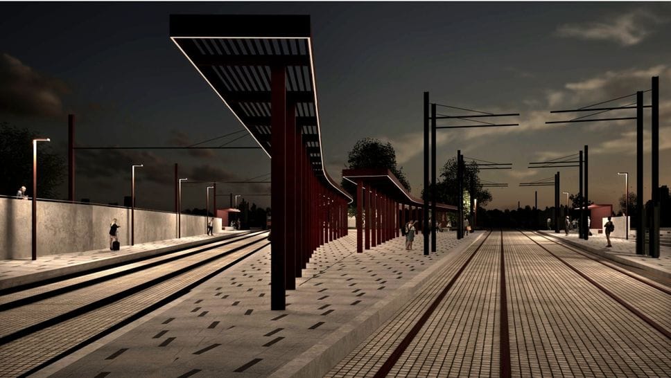 Un rendering della banchina della nuova fermata Bronzetti-Arena a Bergamo