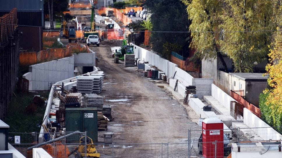 Il cantiere della linea T2 del tram  nella  zona dello stadio