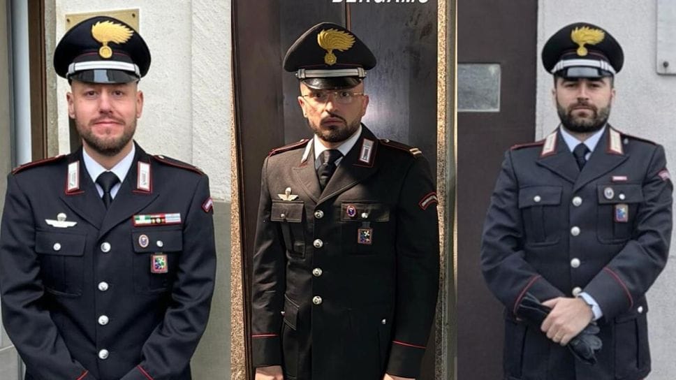Da sinistra, Simone Pedersoli nuovo comandante della stazione dei carabinieri  di Bergamo Alta,  Matteo Nuzzo, comandante della stazione di Bergamo Bassa e Luca Fracella nuova guida della stazione dei carabinieri di Alzano.