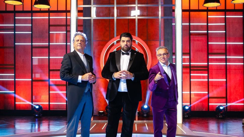 Giogio Locatelli con Antonino Cannavacciuolo e Bruno Barbieri, giudici Masterchef 2025