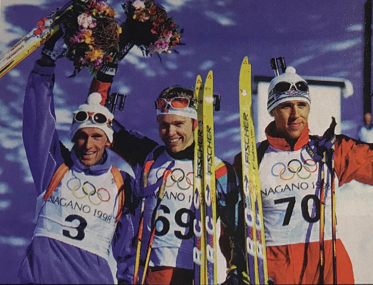 Pieralberto Carrara sul podio olimpico di Nagano