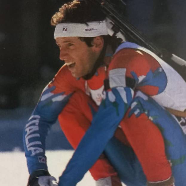 Carrara all’arrivo della 10 chilometri sprint di Calgary 1988