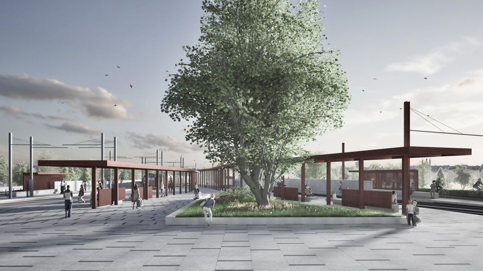 Il rendering della nuova fermata Bg Bronzetti Arena dove è prevista anche la costruzione di una piattaforma lunga 65 metri e di due banchine di fermata sulla linea T1