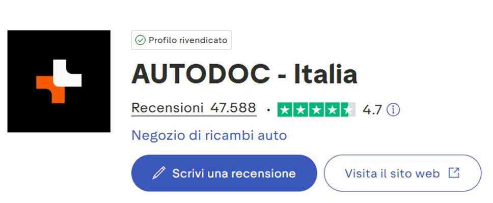 Trustpilot - AUTODOC Italia con una valutazione di 4,7 stelle