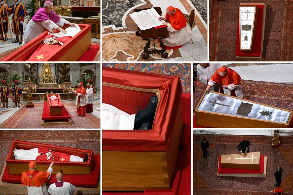 Il rito della chiusura della bara di Papa Francesco, Citta' del Vaticano, 25 aprile