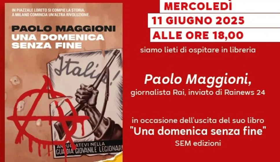 La locandina della presentazione del libro «Una domenica senza fine» di Paolo Maggioni, l’11 giugno alle 18 alla libreria Mondadori all’interno di Legami in Largo Rezzara a Bergamo La locandina della presentazione del libro «Una domenica senza fine» di Paolo Maggioni, l’11 giugno alle 18 alla libreria Mondadori all’interno di Legami in Largo Rezzara a Bergamo