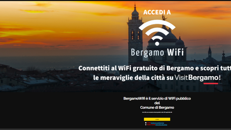 La home di benvenuto per la Wi-Fi del Comune di Bergamo