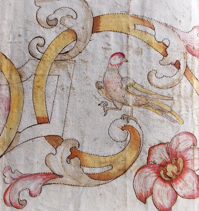 Il particolare di un cartone per i candelieri dell’altare maggiore di  S. Maria in Valvendra a Lovere, anno 1719 opera della bottega di  Andrea Fantoni