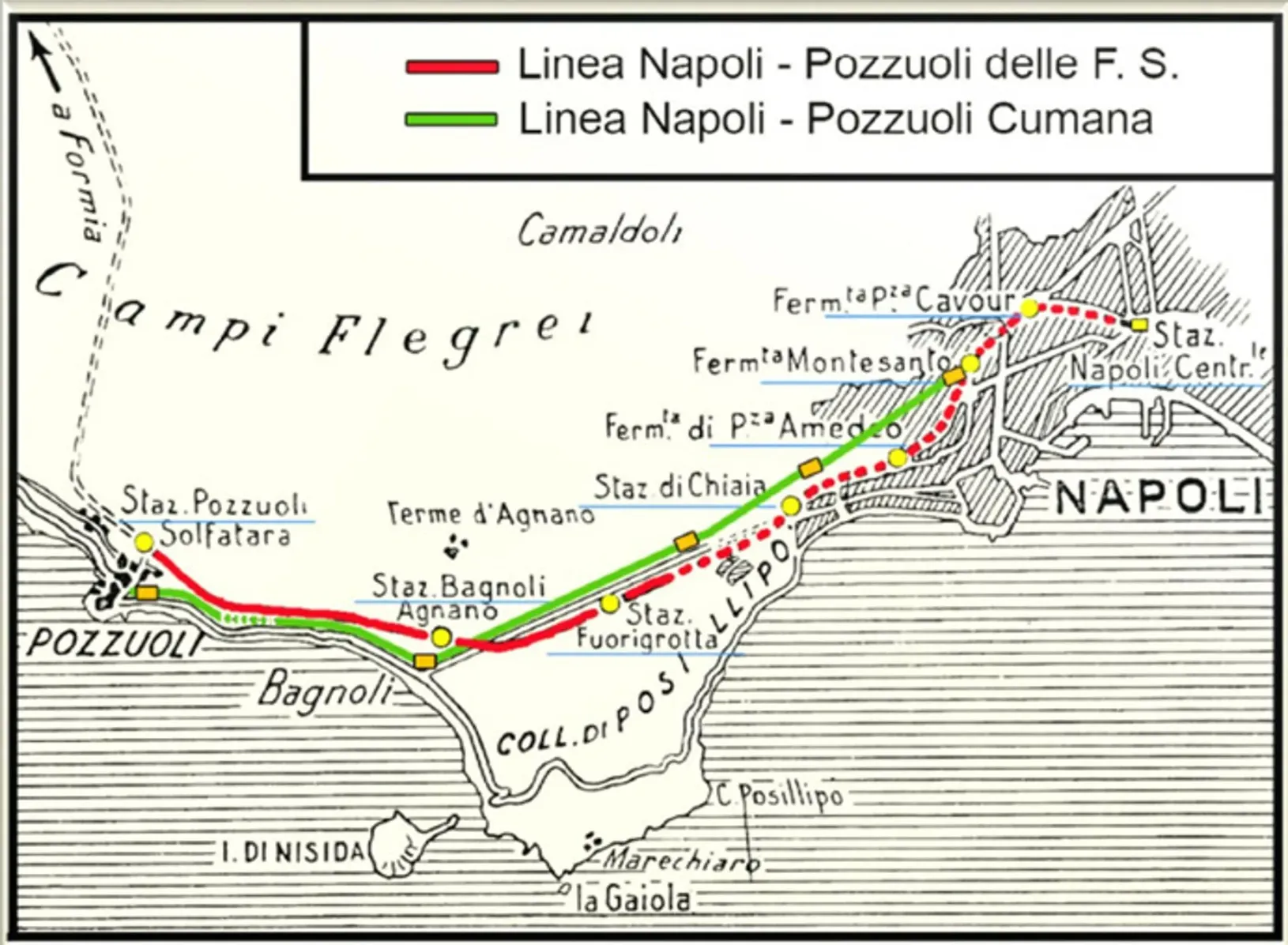 Percorso Napoli-Pozzuoli delle Ferrovie Cumana e Ferrovie dello Stato