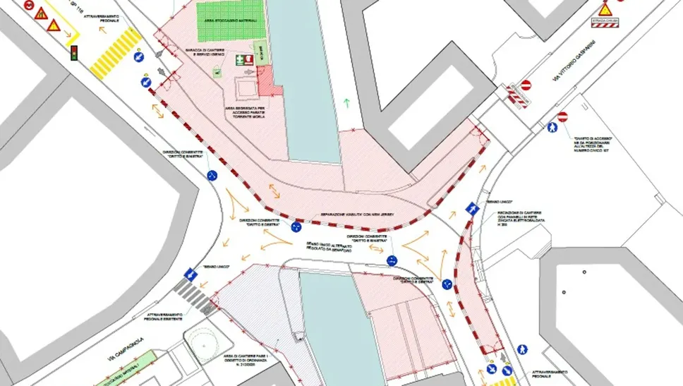 La mappa dei lavori in via Gasparini a Bergamo