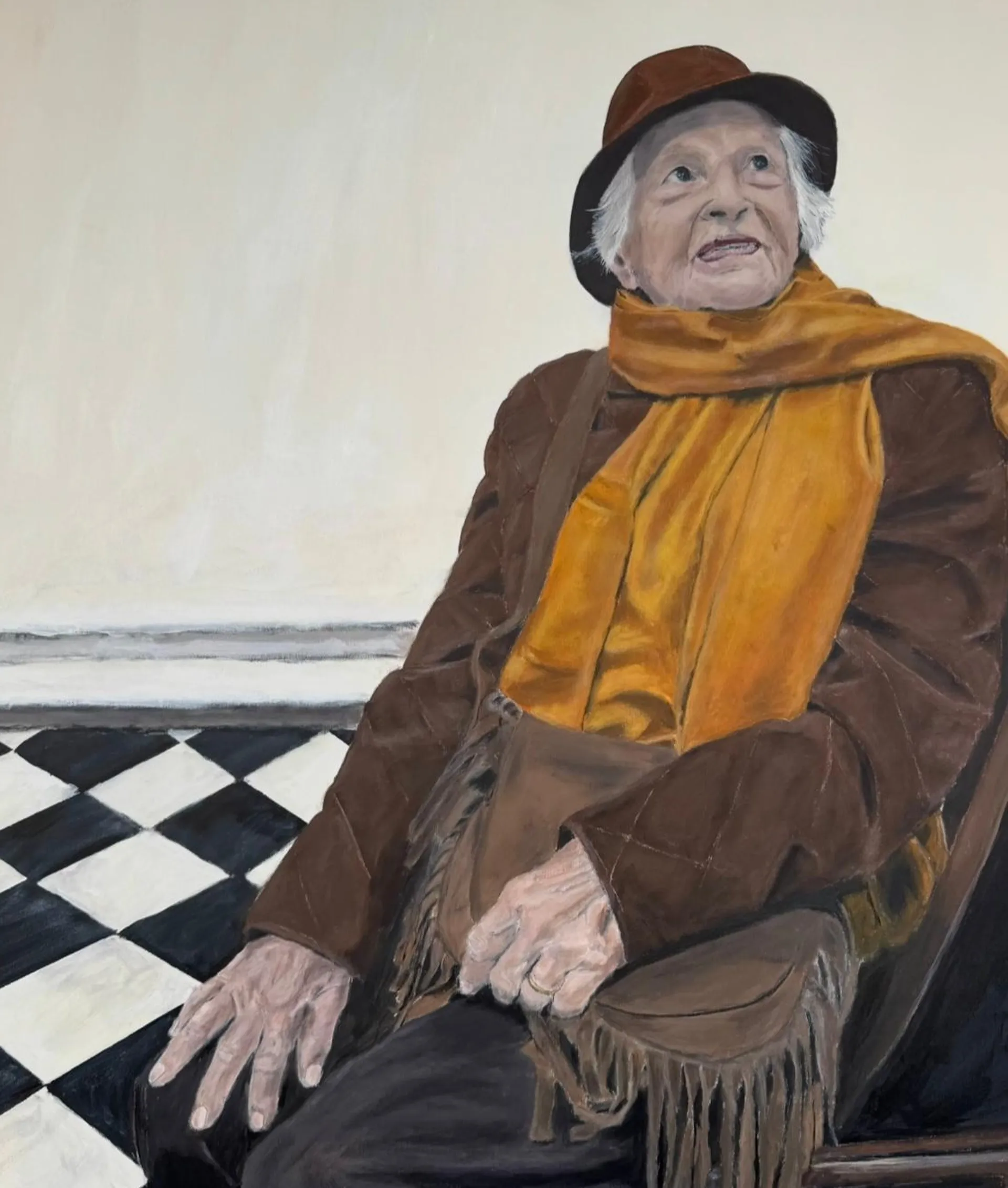 Benjamin Royaards, Ritratto di Arlette Brunel , 2025, acrilico su tela, 70 x 60 cm