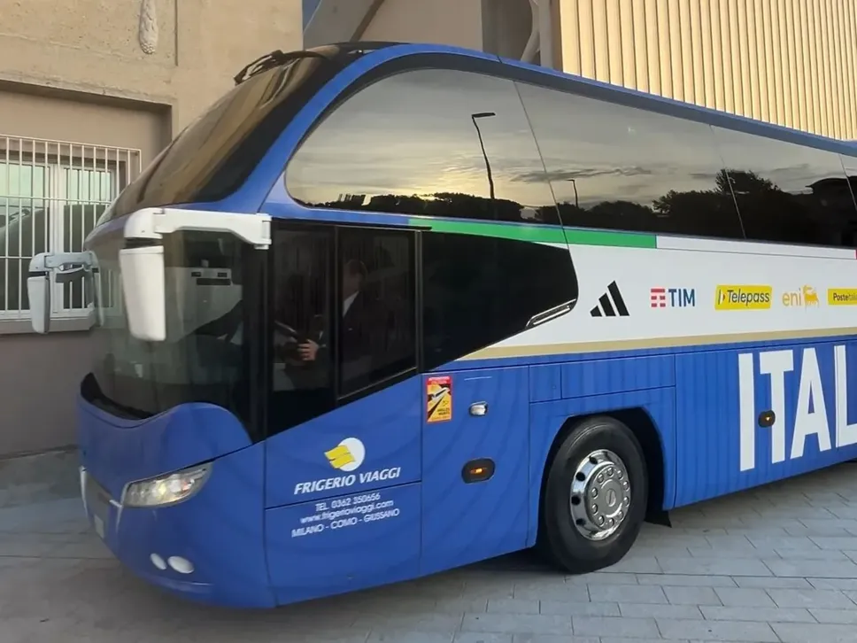 L’arrivo della Nazionale italiana a Bergamo
