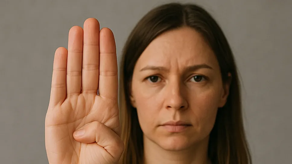 Una donna che segnala il pericolo di violenza con il gesto «Signal for help»