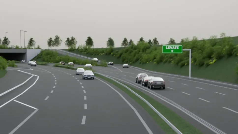 Un rendering del passaggio dell’autostrada all’altezza dello svincolo di Levate