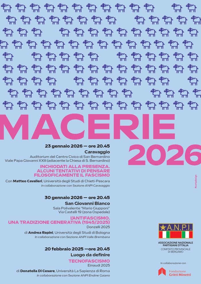 La locandina del programma di Macerie, la rassegna organizzata dall’Anpi Bergamo