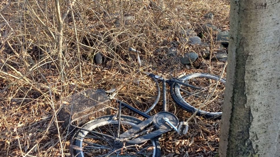 Una delle bici in passato usate dai pusher e rimasta abbandonata all’interno del Parco del Serio