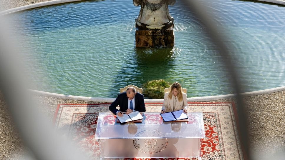 Il premier tedesco Friedrich Merz ieri a Roma con la presidente del Consigllo Meloni