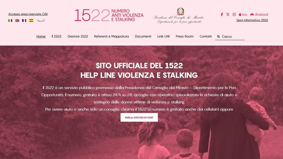 La homepage del sito 1522.eu