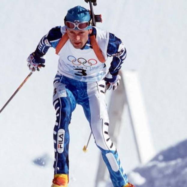 L’atleta impegnato nella 20 chilometri individuale di Nagano 1998