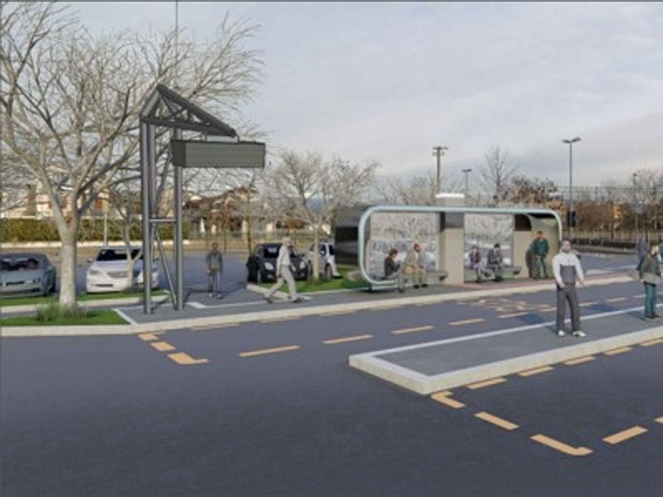 Un rendering delle nuove pensiline del bus e-brt che verranno installate dal 12 gennaio sul percorso tra Bergamo e Dalmine