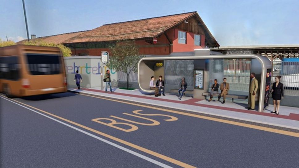Un rendering delle nuove pensiline del bus e-brt che verranno installate dal 12 gennaio sul percorso tra Bergamo e Dalmine