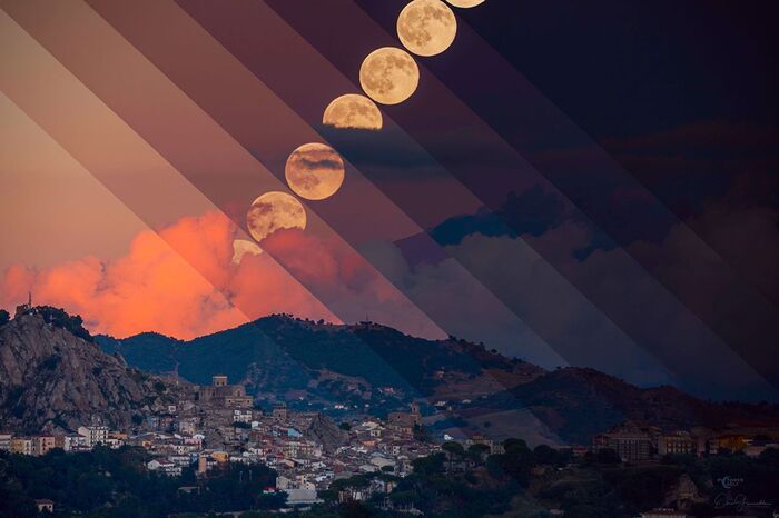 Sull'Etna la foto spettacolare della Luna piena