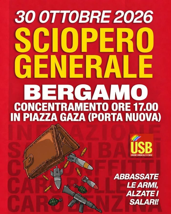 Sciopero generale del 30 ottobre: a Bergamo corteo in centro dalle 17