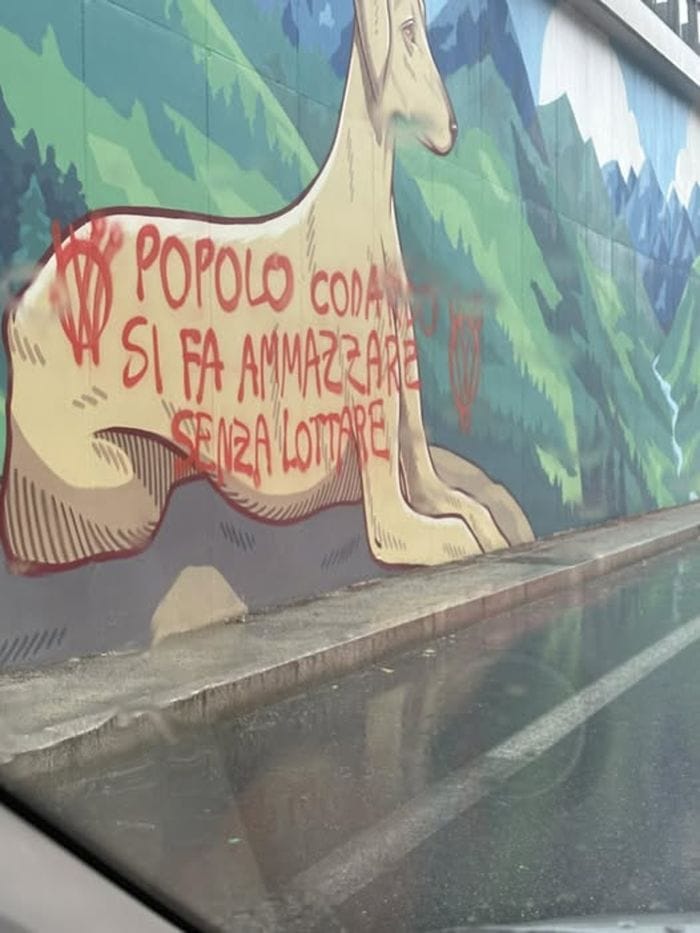 Rondò della Valli, già imbrattato il nuovo murale delle Orobie di Lidia Cao