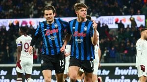 Atalanta's Charles De Ketelaere (R) celebrates after goal 1-0 during the Italian Serie A soccer match Atalanta BC vs Torino FC at the New Balance Arena in Bergamo, Italy, 10 January 2026. ANSA/MICHELE MARAVIGLIA