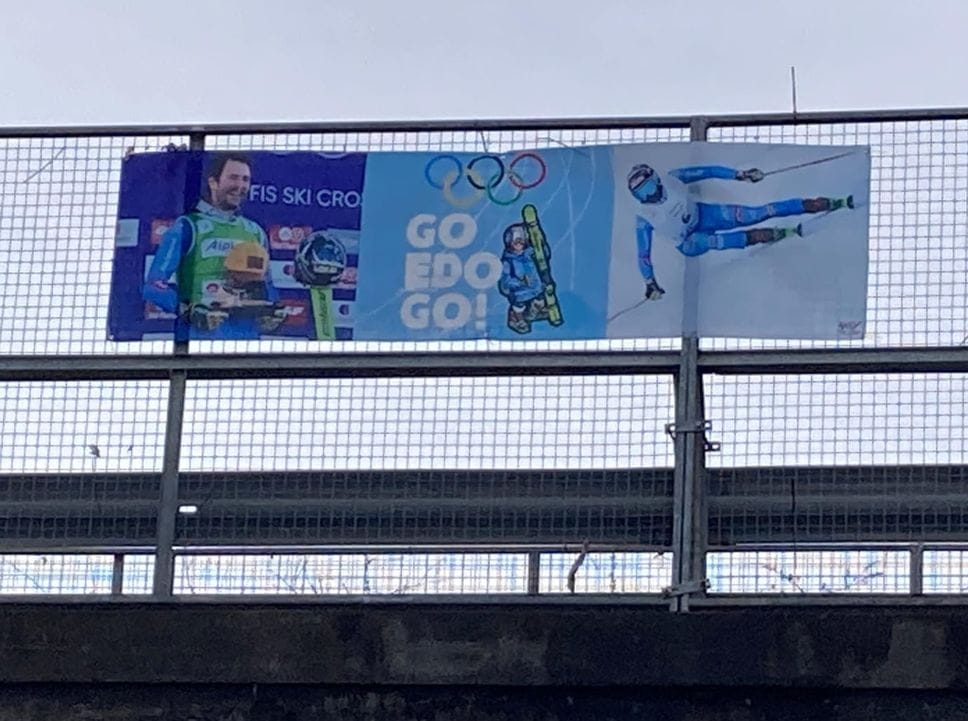 Striscione a Songavazzo per Edoardo Zorzi