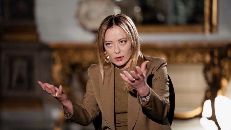 La premier Giorgia Meloni durante un’intervista rilasciata a Sky tg24