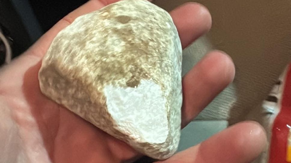 La foto condivisa da un automobilista mostra uno dei sassi lanciati dal gruppo di minori a Curno, in largo Vittoria