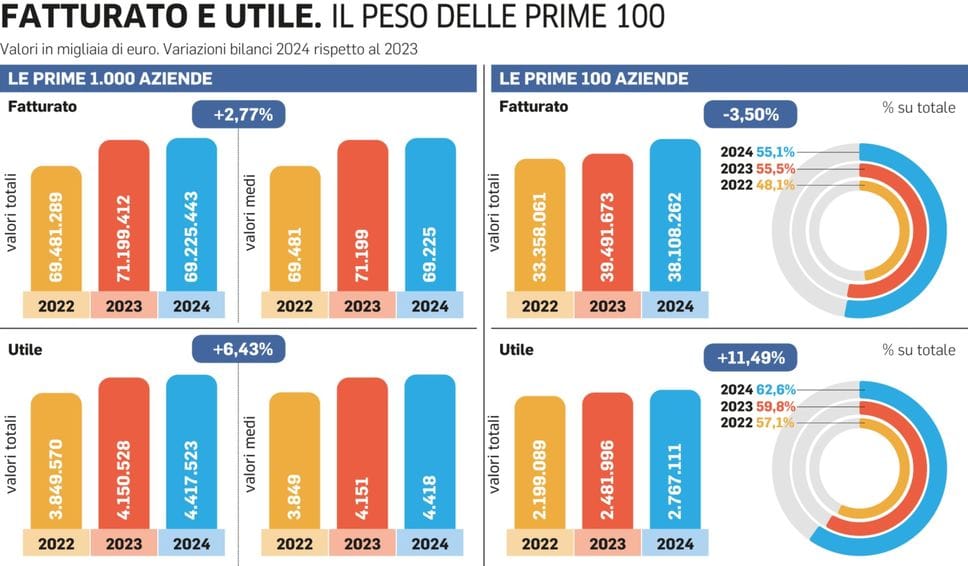 Fatturato e Utile. Il peso delle prime 100
