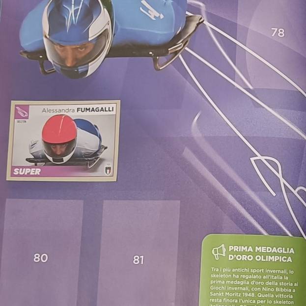 La pagina della raccolta dedicata allo skeleton con la figurina di Alessandra