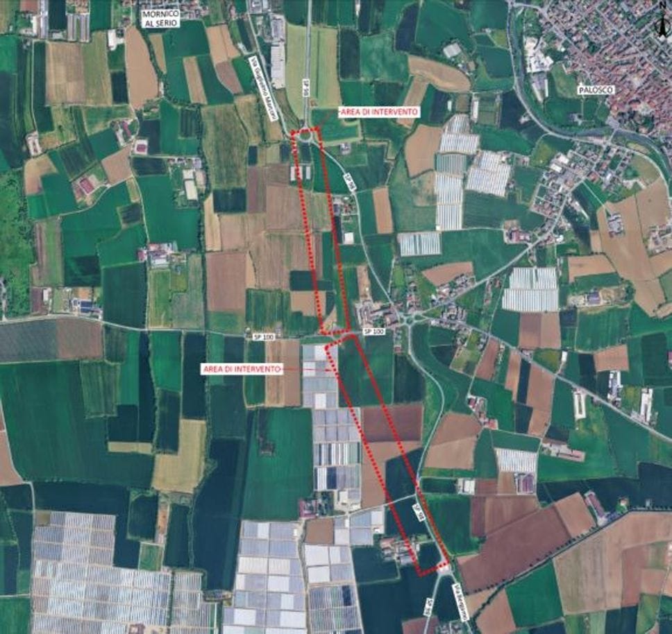 L’area su cui verrà costruita la variante Calciana tra Mornico e Palosco