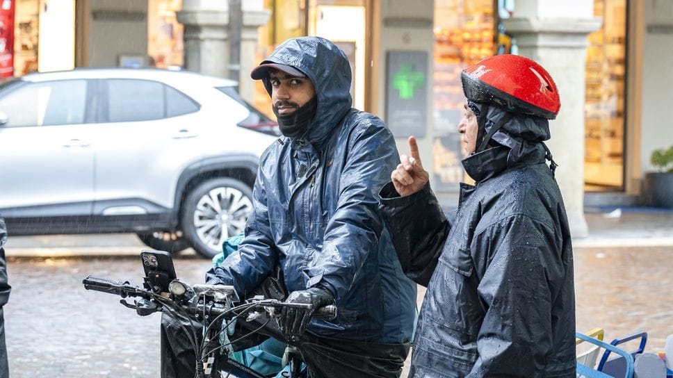 Durante la manifestazione a Bergamo dei rider