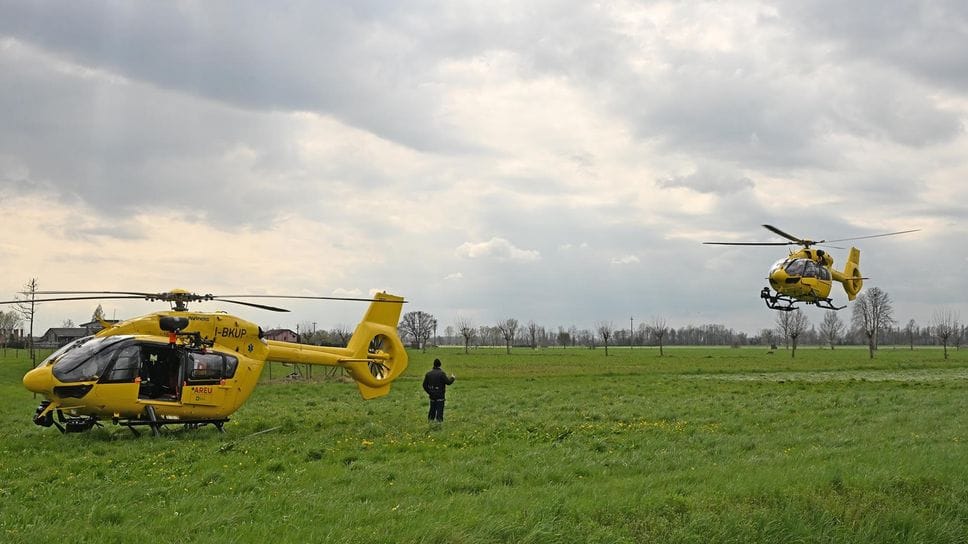 L’elisoccorso intervenuto sul luogo dell’incidente a Caravaggio