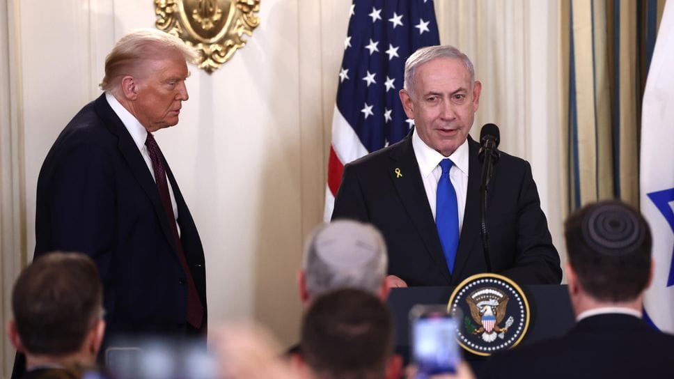 Donald Trump e Benjamin Netanyahu in conferenza stampa alla Casa Bianca nel 2025