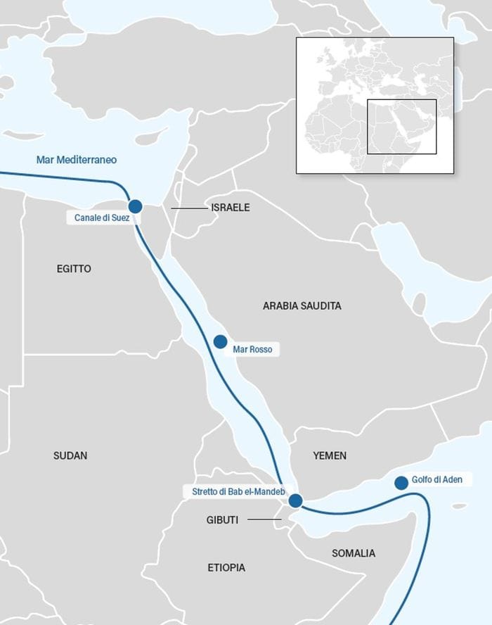 La rotta marittima che passa dal Canale di Suez