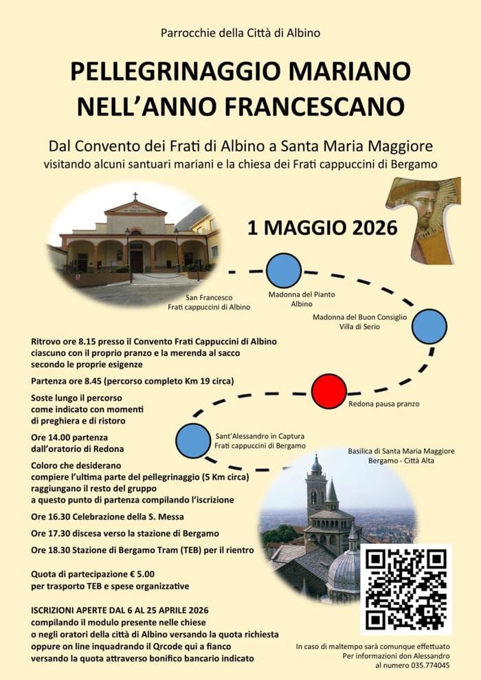 Da Albino a Bergamo per il «Pellegrinaggio Mariano nell’anno francescano»